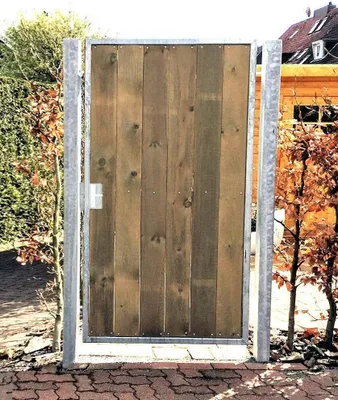 Produktbild von Gartentor Holztor mit Pfosten 125cm x 150cm Tor Pforte Verzinkt Holz senkrecht