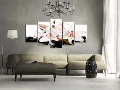 Produktbild von Akustikbild Blumen Lilien 200x100 cm Bilder Akustikschaum Hochleistungsschallabsorber Schallschutz Leinwand 5 tlg Wandbild Raumakustik Schalldämmung b-A-0014-b-o