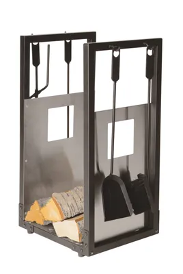 Obrázek produktu pro Koš na dřevo LIENBACHER s krbovým nářadím 4-dílné, černý