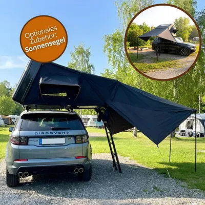 Produktbild von Dachzelt Autodachzelt Aluminium Case 160x210x110cm, bis zu 5 Personen Schwarz LED mit Sonnensegel und vielen Extras