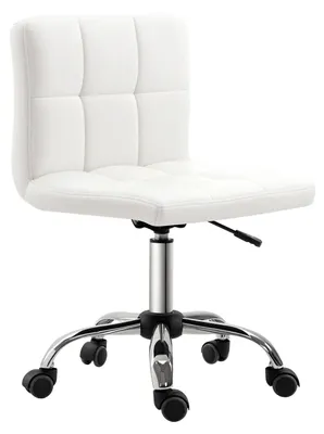 Immagine prodotto di Sedia da ufficio - Sedia ergonomica per scrivania - Senza braccioli - Regolabile in altezza - Girevole - Imbottita - Rivestita in ecopelle - Bianca
