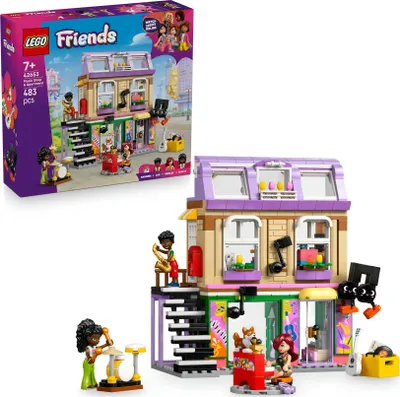 Produktbild von LEGO Friends Musikladen & Wohnung -  Kinder Spielzeug - Spielset für Rollenspiele - Konstruktionsspielzeug mit 3 Figuren, Corgi und Zubehör - Geschenk für Mädchen und Jungen ab 7 Jahren - 42653
