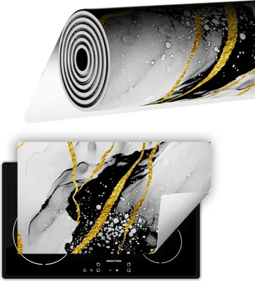 Produktbild von Herdabdeckplatte abdeckung Glaskeramikkochfeld abdeckplatte 90x52 cm Anti Rutsch Matte Aufrollbar, Marmor Golden