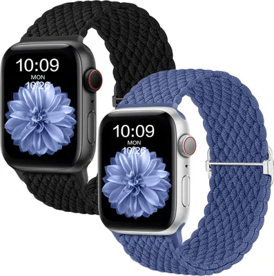Obrázok produktu pre 2x remienok pre inteligentné hodinky Apple Watch, pletený, A0579, čierny + modrý, veľkosť 38 mm/40 mm/41 mm