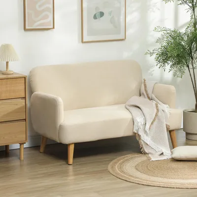 Produktbild von 2-Sitzer Sofa Samtbezug cremeweiß, Zweisitzer Couch Kautschukholzbeine, kompaktes Polstersofa | 130 x 74 x 79 cm | bis 240 kg | 21 cm Polsterung