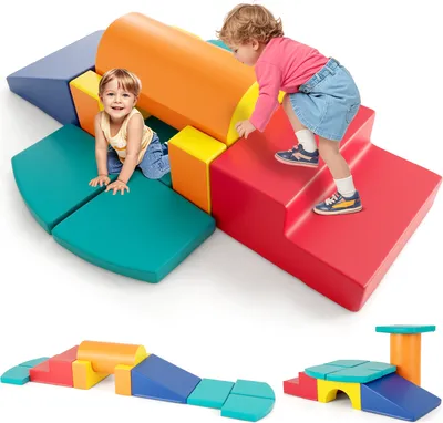 Immagine prodotto di COSTWAY 10 pezzi di arrampicata in schiuma per bambini, blocchi di costruzione in schiuma morbida in Similcuoio, set di attività per bambini leggero