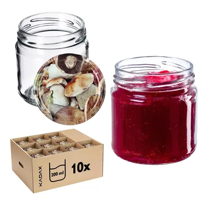 Produktbild von KADAX Kleine Einmachgläser 200 ml, Marmeladengläser, fi66 mm, Minigläser für Honig und Gewürze, Luftdichte Gläschen, Einweckglas, Gläser, Einweckgläser, Rundgläser (10 Stück, Pilze)