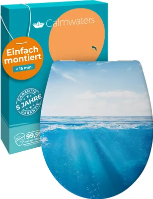 Produktbild von Calmwaters® WC Sitz Motiv Meeresglanz einfache Montage, Toilettendeckel bis 250 kg,  EU, antibakterieller Duroplast, Absenkautomatik, 2 Montage Optionen, abnehmbar, Klobrille, oval