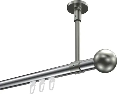 Produktbild von Interdeco Innenlaufstange / Gardinenstange mit Innenlauf Chrom / Edelstahl-Optik, Typ Sonette Luino (Kugel) Deckenmontage, 20 mm Ø 1-läufig, 320 cm
