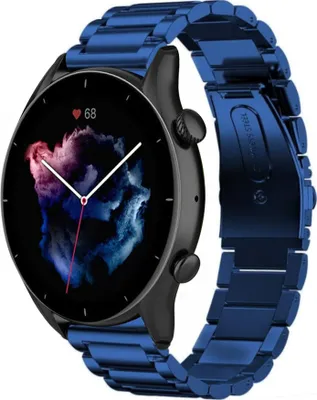 Produktbild von Strap-it Stahlarmband - Kompatibel mit Amazfit GTR 3 (Pro) Armband Ersatzarmband Edelstahl - Gliederarmband mit Faltschließe - Hochwertiges Material - für Smartwatch 22mm Armband Blau