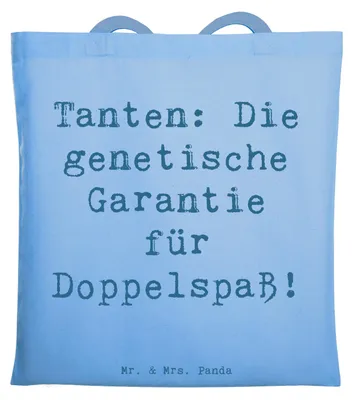 Produktbild von Mr. & Mrs. Panda Tote Bag Spruch Tanten Doppelspaß - Sky Blue - Geschenk, Schultasche, Geburtstage, Spiel, Stoffbeutel, umhängebeutel, Freude, Spaß, Neffe, Familie