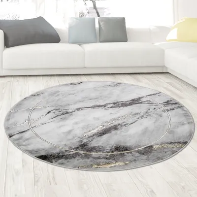 Produktbild von Teppich modern Designerteppich Marmor Optik grau gold Größe - 200 cm Quadrat