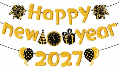 Neujahrsbanner 2027 Schwarz-Gold, Party-Deko, 1 Stück