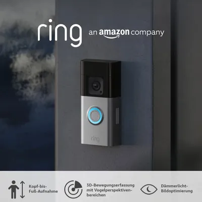 Produktbild von Ring Akku-Videotürklingel Pro (Battery Video Doorbell Pro) | Kabellose Videotürklingel und Sicherheitskamera, Kopf-bis-Fuß-Aufnahme, 3D-Bewegungserfas