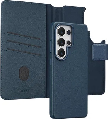 Produktbild von Accezz Leder-Bücherregal 2-in-1 mit MagSafe für das Samsung Galaxy S26 Ultra – Nightfall Blue