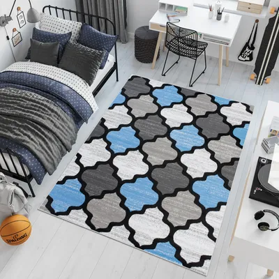 Obrázek produktu pro Koberec Dětský pokoj Obývací pokoj Ložnice Krátký vlas Moderní design Modrá Šedá Krémová Černá Marocká Melted  120 x 170 cm
