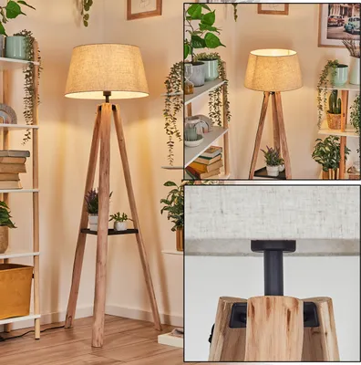 Produktbild von Schiavonea Stehlampe aus Holz/Metall/Stoff in Natur/Schwarz/Beige