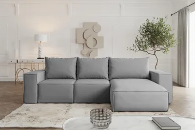 Produktbild von Ecksofa mit Schlaffunktion ESTELLE in Stoff Opera Velvet Grau Ottomane Rechts