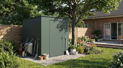 Produktbild von weka Metall Gerätehaus Gary Gr. 3, grün, BxT 187x187, KI-generiertes Bild