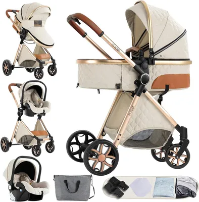 Produktbild von 3-in-1 Kinderwagen – Reisebettchen, Kinderwagenaufsatz, Babytrage – Umkehrbar, Doppelbremse – 82 x 61 x 105 cm