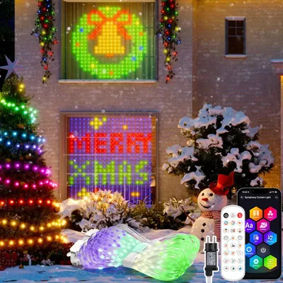 Produktbild von USB-Lichtervorhang 300 LED, DIY programmierbare Szenen, App & Fernbedienung, RGB Farben Musiksync, 72 Modi, IP65,  LED Vorhanglichter für Weihnachten