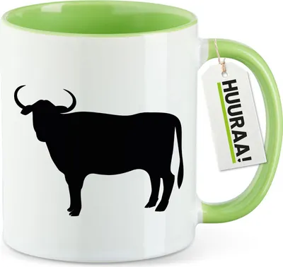 Produktbild von Huuraa Kaffeetasse Stier Bulle Silhouette 330ml Grün Keramik Kaffeebecher Geschenkidee