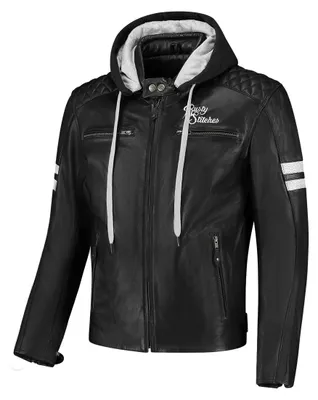 Produktbild von Rusty Stitches Jari Hooded V2 Motorrad Lederjacke, schwarz/weiß, 3XL