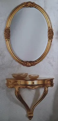 Produktbild von Casa Padrino Luxus Barock Möbel Set Gold - 1 Barock Wandkonsole mit Schublade & 1 Ovaler Barock Wandspiegel - Barock Hotel & Schloß Möbel - Luxus Qualität -  Italy