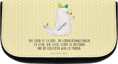 Produktbild von Mr. & Mrs. Panda Kosmetiktasche Robbe Sherlock - Gelb Pastell - Geschenk, Lustige Sprüche, Make-up Organizer, kosmetiktäschchen, Tasche, Kulturbeutel, Kulturtasche