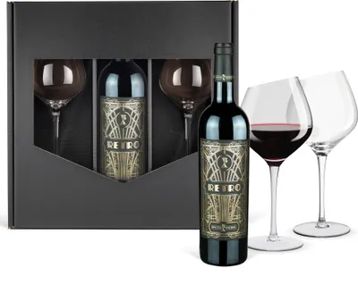Produktbild von Retro - Cabernet Sauvignon im Geschenkset mit 2 Wertmann-living Rotweingläsern (0,75 l)