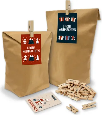 Produktbild von itenga 24 x Tüten mit Geschenkekarten Frohe Weihnachten Weihnachtsdeko vintage