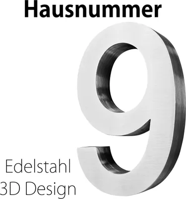 Produktbild von Edelstahl Hausnummer 20 cm Groß Gross Haus Nummer 9 Zahlen Hausnummernschild Hausnummern Schild Gebürstet 3D Arial V2Aox
