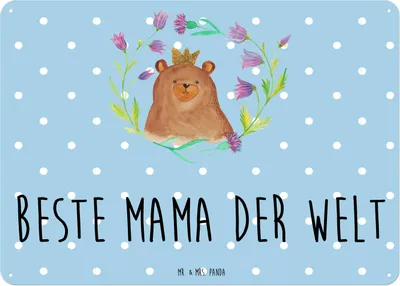 Produktbild von Mr. & Mrs. Panda Schild Bär Königin DIN A3 - Blau Pastell - Geschenk, Muttertag, Wandbild, Magnetschild, Mom, Metallbild, Mama, Teddy, Mutti, Mutter, tafel, Ist Die Beste