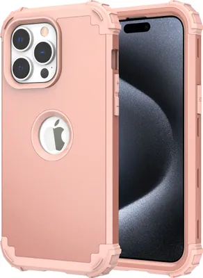 Produktbild von iPhone 15 Pro Max Hülle, 3 in 1 Hybrid PC TPU Stossfest Robust Schutzhülle für iPhone 15 Pro Max Roségold