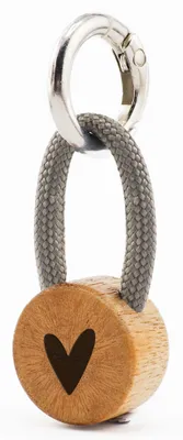 Produktbild von GIPFELWELLE Handgemachter Holz Schlüsselanhänger mit Gravur Kette Ring 4 mm Paracord Segeltau, Damen Herren, Herzeins, Silbergrau