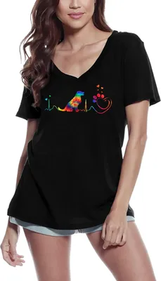 Produktbild von Damen Grafik T-Shirt V-Ausschnitt Golden Retriever Herzschlag – Golden Retriever Heartbeat – Öko-Verantwortlich Vintage Jahrgang Kurzarm Lustige Druck