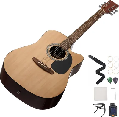 Obrázok produktu pre SucceBuy elektrická akustická gitara s výrezom, 1041,4 mm, štartovacia sada s gig bagom, ladičkou, popruhom, oceľovými strunami, trsátkami, kapodastrom, palisandrovým hmatníkom, vhodná pre fingerstyle, sólo a jazz, prírodná farba