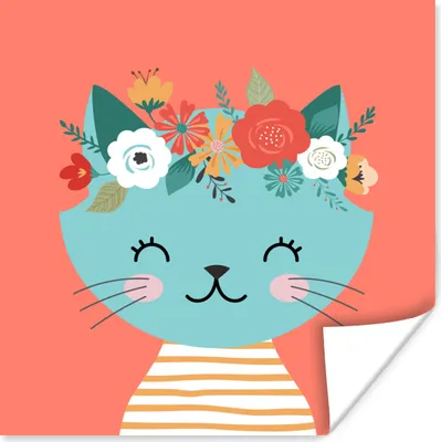 Produktbild von MuchoWow® Poster Katze - Blumenkranz - Sommer 50x50 cm - Wohnzimmerdekoration
