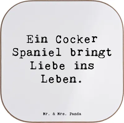 Produktbild von Mr. & Mrs. Panda Untersetzer für Gläser Spruch Liebe Cocker Spaniel - Weiß - Geschenk, Getränkeuntersetzer, bewegungsfreudig, Hunderasse, Tassenuntersetzer, Coaster