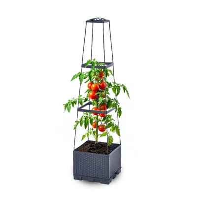 Produktbild von Blumenkasten Set mit Rankhilfe in Turmform 3 Ebenen 28x28xH115 cm Pflanzgefäß
