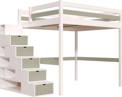 Produktbild von Hochbett holz mit Treppenregal Sylvia - 160x200 - Weiß/Mokka