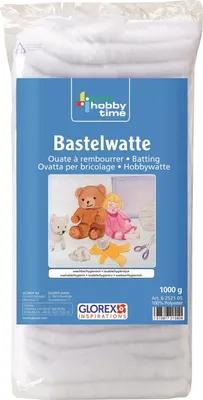 Produktbild von GLOREX 6 2524 05 - Bastelwatte, 1 kg weiß, 100 % Polyester, waschbar bis 30°C, schwer entflammbar, ideal zum Basteln und als Füllmaterial für Kissen, Puppen und Stofftiere