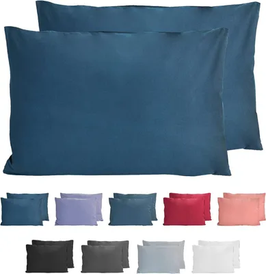 Produktbild von Kissenbezug Komfortec Set mit 2 Premium-Jersey-Kissenbezügen 40 x 60 cm – superweicher Kissenbezug – 100 % Baumwolle – 150 g/m² – Blau