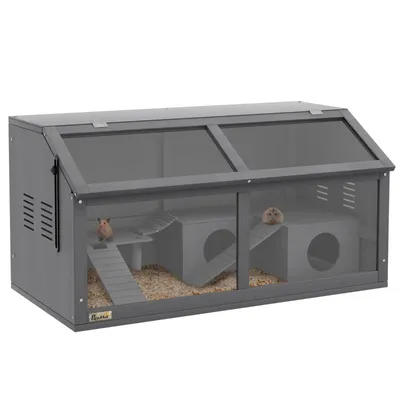 Produktbild von Hamsterkäfig – Tierkäfig – Kleiner Holzkäfig – Zwerghamsterkäfig – Haustierkäfig – Zuchtkäfig – Maße: 84 x 45 x 44 cm – Grau