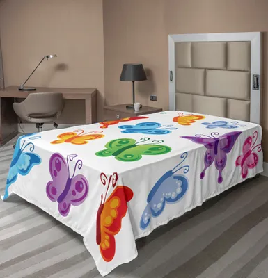 Produktbild von ABAKUHAUS Schmetterling Bettlaken, Bunter Schmetterlings Sammlungs Druck Netter Winged Tier Liebe Grafikdruck, weiches bequemes oberes Bettlaken für ein Nachbildungatives Bett 1 Stück 260 cm x 168 cm, Mehrfarbig