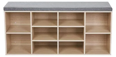 Produktbild von Schuhbank mit Kissen, 10 Fächer, Schuhregal, Leinenoptik, 104 x 30 x 48 cm