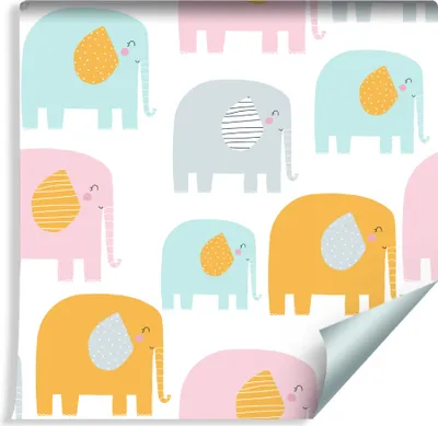 Produktbild von 10m VLIES TAPETE Rolle Kinderzimmer Frühliche Elefanten Tiere XXL
