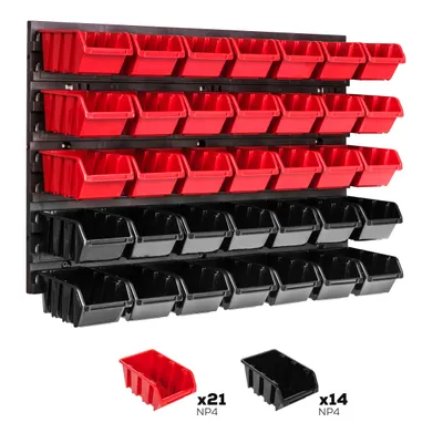 Produktbild von Lagersystem Wandregal 576 x 390 mm | 35 stck. Box | Stapelboxen Schüttenregal Sichtlagerkästen | Extra Starke Wandplatten | Regal Erweiterbar | Werkstattregal Lagerregal Werkstattwandregal Steckregal