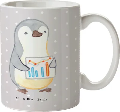 Produktbild von Mr. & Mrs. Panda Pott Finanzcontroller Herz - Grau Pastell - Geschenk, Kaffeetasse, Teetasse, haferl, Kaffeebecher, Tasse