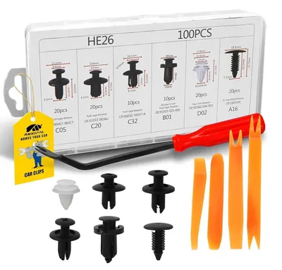 Produktbild von Universal Befestigungsclips Auto Clips Set 100 Stück mit Werkzeug 6 Arten Kunststoffnieten